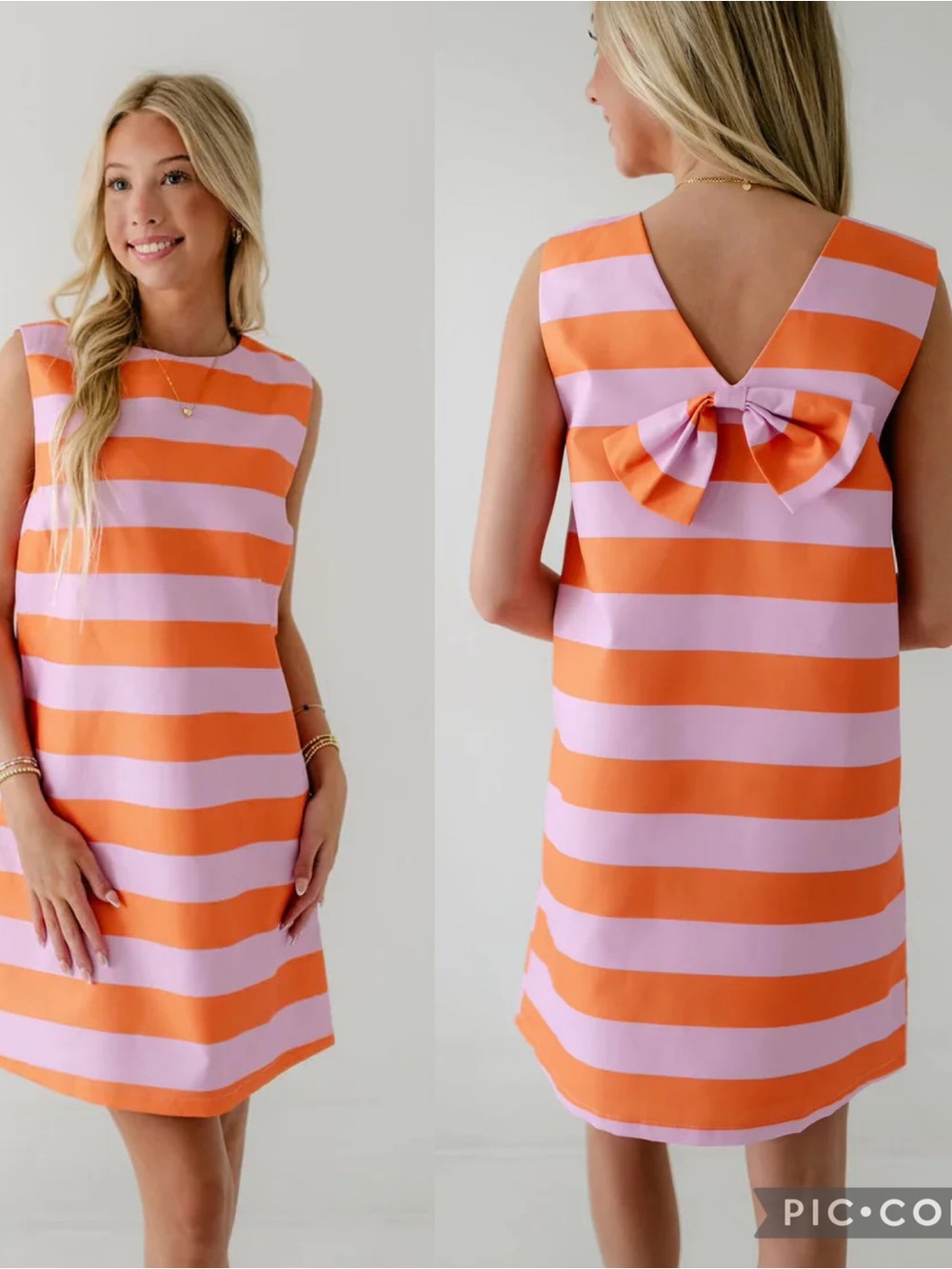 Karlie Pink & Orange Striped Bow Back Shift Dress size small